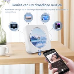 Draagbare CD-Speler -Bluetooth met Dubbele Luidsprekers- HiFi-luidsprekers radio-Oplaadbare CD-Speler met USB-C- Wit — thumbnail 2
