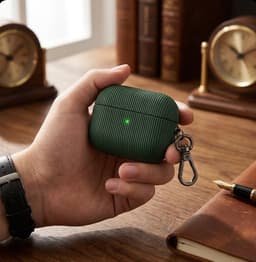Luxe geribd hoesje voor oordopjes – Vertical Stripe design met sleutelhaak, geschikt voor AirPods Pro 2 (Groen) — thumbnail 4
