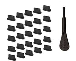 Verpakking van 25 stuks Type-C-poortstofdoppen – stofplug usb c - Stofdoppen voor oplaadpoorten – Compatibel met telefoons/laptops – Inclusief reinigingsborstel – Kunststof – Zwart