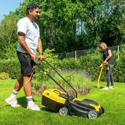 Elektrische grasmaaier trimmer - Tuingereedschap set - Gazon onderhoud - 2-in-1 functionaliteit - 32 cm snijbreedte - geel — thumbnail 5