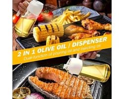Olie Dispenser 2-in-1 – Spray & Schenkfles 470ml – Lekvrij – Voor Airfryer, BBQ en Keuken – Olie Sprayfles – Zwart