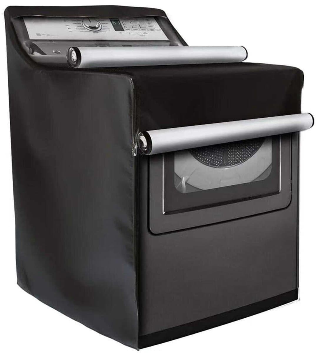 Wasmachinehoes, geschikt voor wasmachine en droger, gemaakt van verdikte stof, met een dubbele ritssluiting voor eenvoudig gebruik. Geschikt voor de meeste wasmachines en drogers met boven- of voorlader (zwart). — afbeelding 1