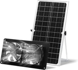 Waterdichte Ventilator op Zonne-energie voor Kippenhok, Schuur of Kas - Dubbele Uitlaat — thumbnail 3