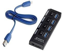 USB 3.0 Hub met 4 Poorten en Aan/Uit Schakelaar - Supersnel Gegevensoverdracht
