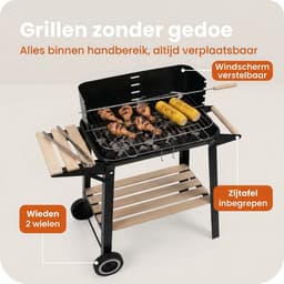 Lomera Verrijdbare Barbecue - Barbecue op Wielen - Houtskoolbarbecue - Barbecue Grill - Barbecue met Zijtafel - Tuinbarbecue - Buiten Barbecue - BBQ — thumbnail 3