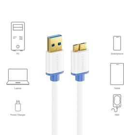 Micro USB 3.0 Kabel - Datakabel Laadkabel - Externe Harde Schijven - Tot 5 Gbit/s - 30 Centimeter - Wit — thumbnail 2