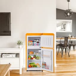 LUMÈ STORE Koelkast en Vriezer - Minikoelkast 60L - Trendy - Minibar - Dubbele deur - LED-verlichting - Koelkast 22L - Geel — thumbnail 4