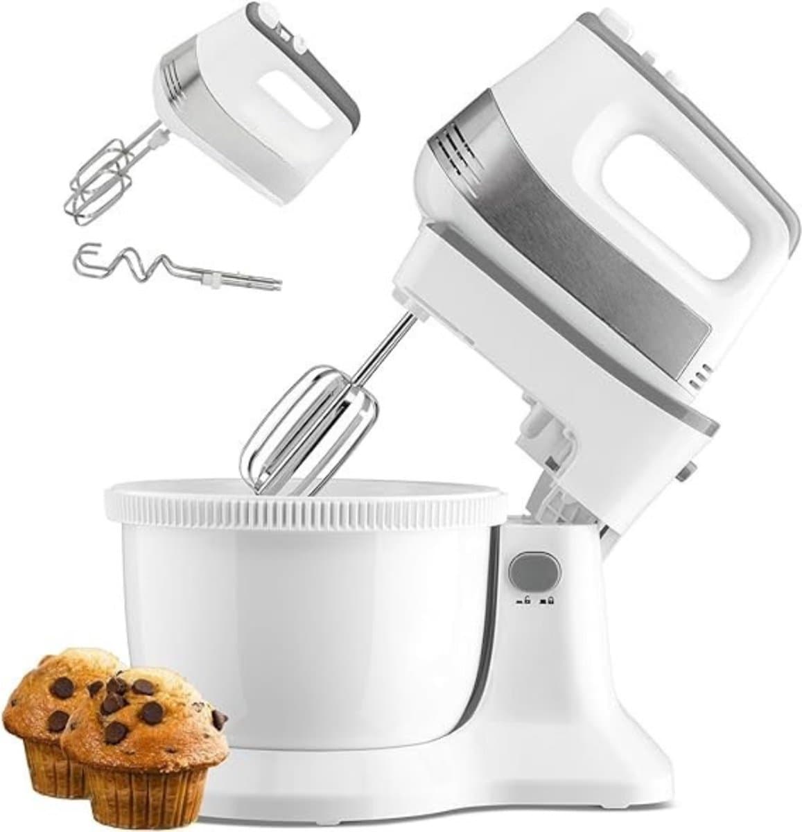 RONN® Mixer met Mengkom - Keukenmachine - Mixer - 6 Liter Mengkom - Wit/Grijs - 31cm x 21cm x 36cm — afbeelding 1