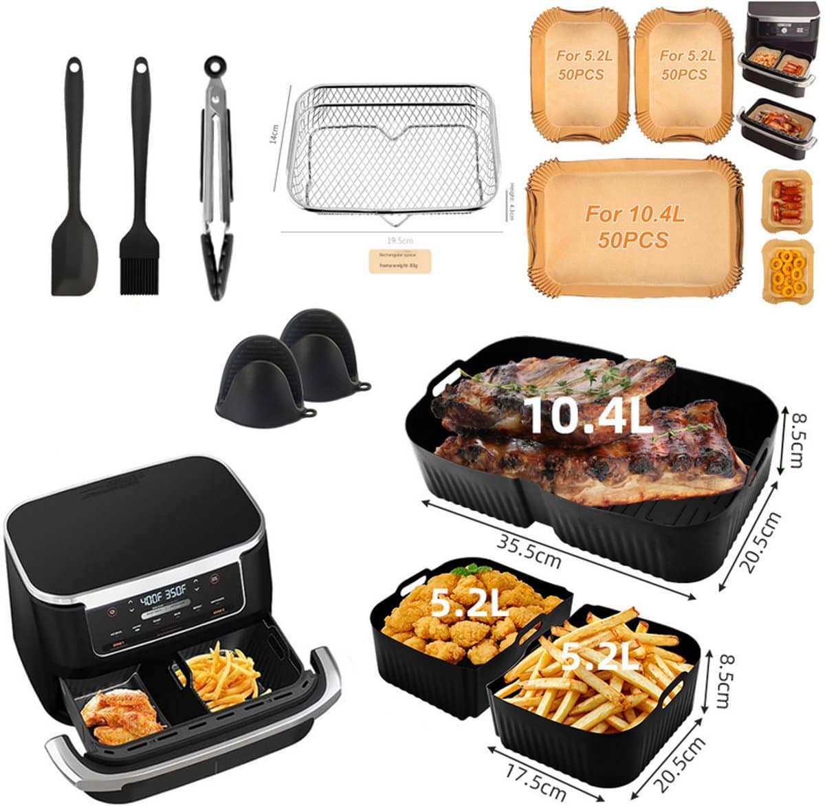 Geschikt voor Ninja AF400 AF500 airfryer accessoireset - siliconen binnenpan - grillrooster - stoomrooster - siliconen bakplaat - bakvorm — afbeelding 1