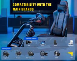 DoneMore® - Racing simulator cockpit - sim racing stoel met stuurstandaard - verstelbaar en opvouwbaar - met luidsprekers - zwart — thumbnail 5