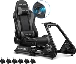 DoneMore® - Racing simulator cockpit - sim racing stoel met stuurstandaard - verstelbaar en opvouwbaar - met luidsprekers - zwart — thumbnail 1