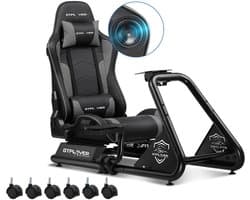 DoneMore® - Racing simulator cockpit - sim racing stoel met stuurstandaard - verstelbaar en opvouwbaar - met luidsprekers - zwart