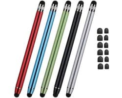 Rood blauw groen zwart zilver touchscreen pen stylus pen set 5 stuks dames heren met dubbele siliconen tip en extra vervangbare punten voor smartphone en tablet