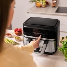 Heteluchtfriteuse 9L - Airfryer met 2 manden - Gezond koken - Dubbele temperatuur controle — thumbnail 2