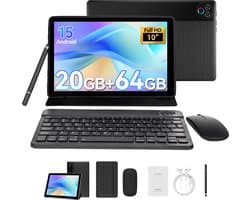 Hotlight 10.1 Inch Tablet - Android 15 Tablet met Toetsenbord - Hoes - Stylus - Muis - 20GB RAM+64GB ROM - 5G Wifi 6 - Bluetooth 5.3 - 5000mAh - Zwart