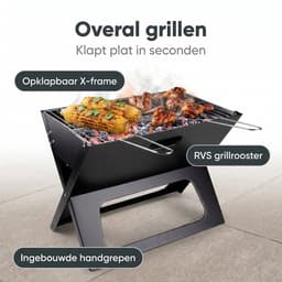 Lomera Draagbare Barbecue - Opvouwbare BBQ - Houtskoolbarbecue - Tafelbarbecue - Camping Barbecue - Mini Barbecue - Opklapbaar - Reis Barbecue - Festival BBQ - Houtskool Grill - Balkon Barbecue - Picknick BBQ - Met Handgrepen - Zwart — thumbnail 3