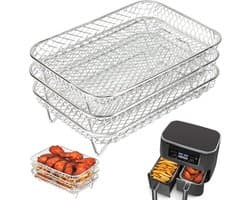 Geschikt voor Ninja Airfryer Rack Dual Airfryer - Airfryer Accessoires Set - 3 stuks stapelbare roestvrijstalen dehydrator rack - rechthoekige accessoires voor dubbele airfryer - Geschikt voor Ninja Dual Airfryer accessoires