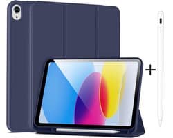 Casemania Stylus en Hoes Geschikt voor Apple iPad 2025 (A16) - Donker Blauw - Universeel Stylus Pen - Smart Cover met Pencil Slot Uitsparing