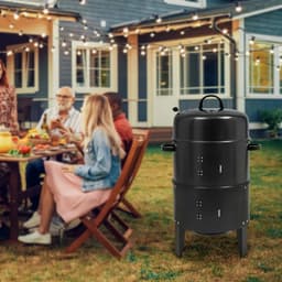 Linkforu - 3-in-1 Multifunctionele BBQ – Grill - Stook- Rookoven met Deksel en Thermometer – Houtskoolgrill – 2 Verstelbare Kleppen — thumbnail 3