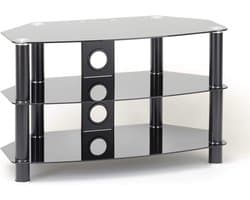 Elegante Zwarte TV Meubel van Glas met 3 Schappen voor 32 tot 55 Inch Televisies