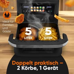 XXL Heteluchtfriteuse 2 Kamers Olievrij met Touchscreen en 10 Programma's — thumbnail 2