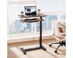 Adjustable Bed & Sofa Side Desk with Keyboard Tray 68×50 cm – Height Adjustable 72–109 cm, Mobile Rolling Laptop Table, Ergonomic Home Office & Hospital Bed Table – Walnut – Abkantoor