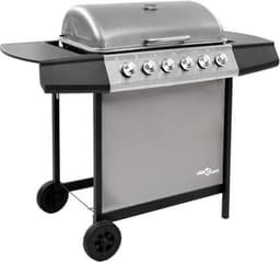 vidaXL Gasbarbecue met 6 branders zwart en zilverkleurig — thumbnail 1