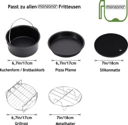 Monzana Heteluchtfriteuse Accessoires Set - 8-delig Metaal – Zwart — thumbnail 7