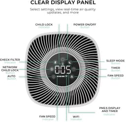 Smart Air Purifier DN-905 - Luchtreiniger met HEPA-filter - Voor Baby & Slaapkamer - Stil (≤ 65 dB) - App & Afstandsbediening - 36 m² Dekking - Wit — thumbnail 2