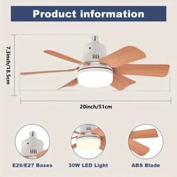 Bovista Plafondventilator - Met Verlichting - Plafond Ventilator - Met Lamp - Plafonniere Met Ventilator - Met Licht - Zwart/Hout - 51cm — thumbnail 2