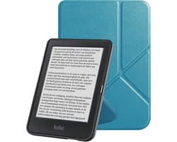 Hoes Geschikt voor Kobo Clara Colour Hoesje Bookcase Cover Book Case Hoes Sleepcover Trifold - Turquoise