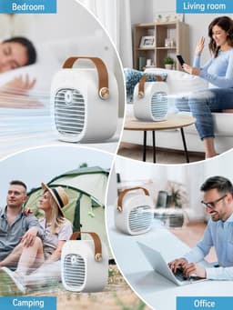 Draagbare ventilator - 4000 mAh oplaadbare miniventilator - 3 snelheidsinstellingen - 5-10 uur looptijd - Stille bureauventilator - Persoonlijke luchtkoeler voor thuis, slaapkamer, reizen, kantoor en buiten - Wit — thumbnail 4