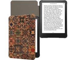 kwmobile Cork Case Compatible with Amazon Kindle Paperwhite (2024)/Colorsoft - Book Style Protective e-Reader Flip Cover Folio Case - Pattern Brown / Blue / Red