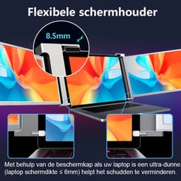 Virello® Portable Monitor Pro 2025 - 2x Full‑HD IPS 14″ scherm - Voor Laptops van 14" t/m 17.3" - Laptopscherm uitbreider - USB-C/USB-A & HDMI - Inclusief Hoes & Kabels - Grijs - 2 jaar garantie — thumbnail 3