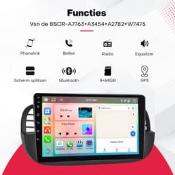 Boscer Autoradio - Geschikt voor Fiat 500 2007-2015 - Android 15 - Apple Carplay & Android Auto (Draadloos) - 4+64GB - 9 Inch HD IPS Touchscreen - GPS, WIFi, Bluetooth, USB, MP5 - Wit/Beige - Achteruitrijcamera & Microfoon — thumbnail 5
