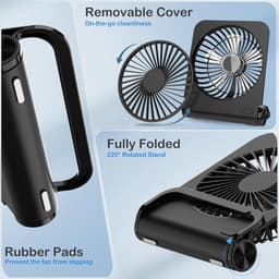RFWR® Klein Draagbare Bureauventilator met USB-oplaadbare Accu - 2000mAh, 4 Snelheden en 225° Plooibaar — thumbnail 2