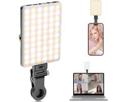 LED-selfielamp - Mobiele telefoonlamp - 2000 mAh oplaadbare clip-on videolamp - Verstelbare 3 lichtstanden - Geschikt voor mobiele telefoon, camera, laptop, iPad, mobiele selfielamp, videoconferenties, TikTok, vlog - Wit, zwart