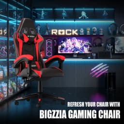 Bigzzia Gamingstoel - Ergonomische bureaustoel van PU-leer - In hoogte verstelbaar - Met lendenkussen en hoofdsteun - Comfortabele gamestoel voor volwassenen - Meisjes en jongens — thumbnail 3