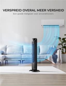 Torenventilator - Stil - Met Afstandsbediening - 92 Cm - Mobiele Ventilator - Zuilventilator - 7 Uur Timer - 3 Modi - 3 Snelheden - 45 W Staande Ventilator - Zwart — thumbnail 2