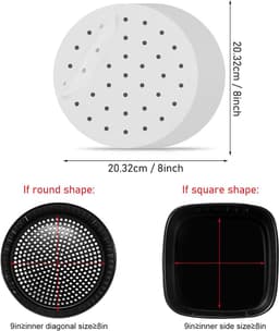 Parchment Paper Sheets voor Air Fryer - 100 Stuks - Perforated Air Fryer Liners - Steaming Parchment Liner - Non-Stick Parchment Paper voor Bakken - Cookies - Koken - Bamboo Steamer - 8 Inch — thumbnail 7