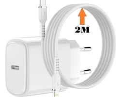 USB C Adapter / 20W iPhone Oplader met 2M USB C naar Lightning Kabel Geschikt voor iPhone 14 / SE / 14 Pro/ 14 Max/ 13/ 13 Pro/ 13 Pro Max/ 12/ 11/ Xr/ Xs Max/ 8/ 8 Plus/ Pro - Oplader / Snellader geschikt voor Apple iPhone