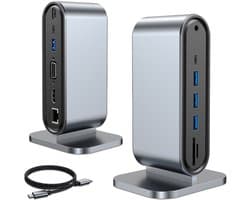 Gloovon 12-in-1 USB C Hub - Dockingstation Laptop - USB Splitter - HDMI 4K - RJ45 100Mbps - VGA 1080P - PD 100W - 3.5mm Jack - Geschikt voor Macbook Pro / Air / Windows / Universeel - Blauw Titanium