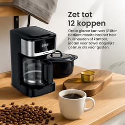Heinner Digitale Koffiezetapparaat – 1,8 L – 900 W – 12 Koppen – Programmeerbare Timer – Touchbediening – Warm- en Koudzetfunctie – Zelfreinigend – Roestbestendig — thumbnail 4