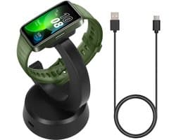 kwmobile sporthorloge laadstation geschikt voor Huawei Band 10 / Honor Band 9 / Band 7 / Band 6 / OPPO Band 2 oplader - Smartwatch lader en houder - Met magneet en 100 cm kabel in zwart