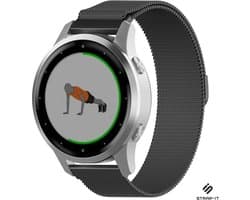 Strap-it Milanees Stalen Smartwatch Bandje 18mm – Luxe, verstelbaar & stijlvol – geschikt voor Garmin Venu 4s / Garmin Venu 3s / Garmin Venu 2s / Garmin Vivoactive 4s / Garmin Vivomove 3s - Zwart