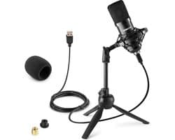 USB microfoon voor pc - Vonyx CM300B - USB studio microfoon incl. tafelstandaard - Zwart