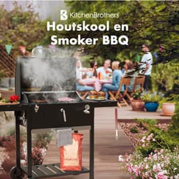 KitchenBrothers Houtskool BBQ - Smoker Barbecue - Verstelbaar Kolenrooster - PFAS Vrij - 42x57cm Grilloppervlak - Zijpanelen - Zwart — thumbnail 2
