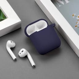Hoesje geschikt voor Airpods 1 / Airpods 2 - Schokbestendig siliconen Case Silicone met clip - Donkerblauw — thumbnail 4