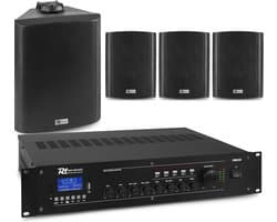 Power Dynamics Buitenspeakerset zwart - 4 speakers en 4-zone versterker - Bluetooth - 100V
