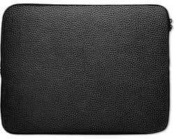Laptophoes 15.6 inch - Leer - Structuur - Zwart - Laptop sleeve - Binnenmaat 37x26 cm - Zwarte achterkant